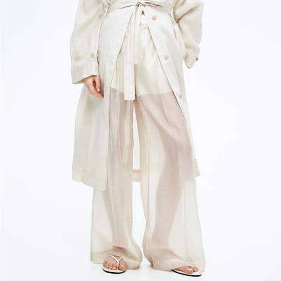 🔥POPULAR🔥 H&M Edition Spring 2025 Cream Chiffon Wide Leg Trouser Pants Size 8 - Picture 3 of 14